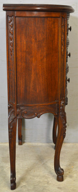 SOLD Antique Nightstand, Marble Top French Three Drawer Carved Stand