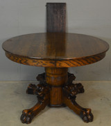 SOLD Antique Round Oak Lion Head Dining Room Table with One Leaf