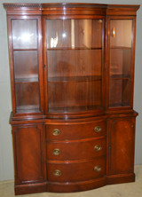SOLD Antique China Cabinet, Mahogany Drexel Curved Glass Breakfront Cabinet