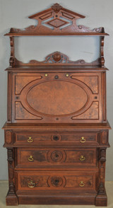 SOLD Antique Desk, Victorian Burl Walnut Ladies Secretary Desk