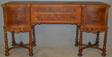 SOLD Antique Oak Sideboard - Barley Twist Carved Buffet with Burl Accents