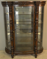 SOLD Antique China Cabinet, Carved Oak Curved Glass China Closet – Very Fancy