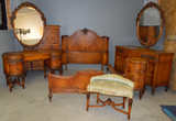 SOLD Antique Bedroom Set, French Flame Mahogany Carved 6 Piece Bedroom Suite