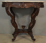 Antique Parlor Table, Victorian Marble Top Carved Hall Table #21332