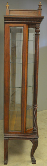 SOLD  Antique China Closet, Oak Carved Bevel Glass China Cabinet by Horner