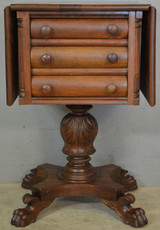 SOLD Antique Sewing Table, Mahogany Federal Empire Carved Worktable