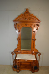 SOLD Antique Hall Tree, Victorian Renaissance Large Marble Top Hall Tree