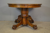 SOLD Antique Dining Table / Round Oak Banquet Table Lion Carved Legs