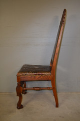 SOLD Antique Heavily Carved Oak Chairs - Unusual Leather
