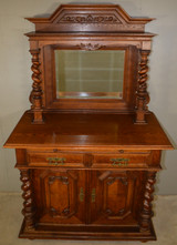 SOLD Antique Carved Oak Server with Barley Twist Posts
