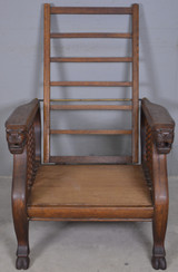 SOLD Antique Oak Morris Chair with Lion Heads and Claw Feet