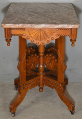SOLD Antique Victorian Burl Walnut Marble Top Parlor Stand