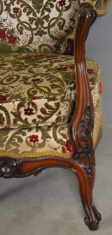 SOLD Antique Victorian Rose Carved Open Arm Sofa