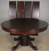 SOLD Antique Round Mahogany Ball and Claw Dining Table – 4 Leaves