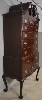 SOLD Antique Mahogany Chippendale Ball & Claw 2 Piece Bonnet Top Highboy Chest