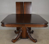 SOLD Antique Victorian Square Walnut Dining Table with Two Leaves