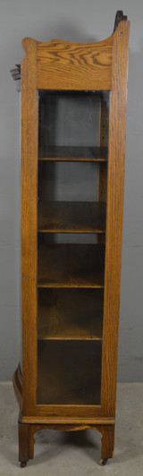 SOLD Antique Victorian Oak Serpentine Glass Carved China Closet