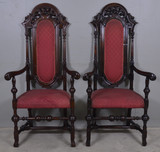 SOLD Antique Pair of Walnut Carved Throne Chairs