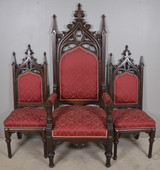 SOLD Antique Set of 3 Gothic Style Chairs