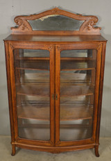 Antique Oak Curved Glass Door Mirror Back China Closet #21922