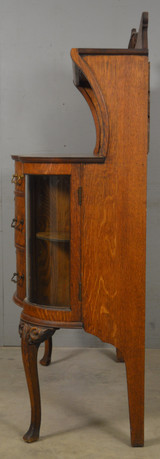 Antique Oak Double Curved Glass Door Sever with Mirror Back #21772