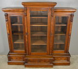 SOLD Antique Victorian Triple Door Burl Walnut Bookcase Bookshelf