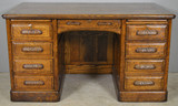 SOLD Antique Victorian Oak Raised Panel Flat Top Desk
