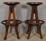 SOLD Antique Oak Victorian Industrial Era Round Stools