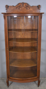 SOLD Antique 1890s Oak Curved Glass China Closet with Cabriole Legs