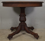 SOLD Antique 1890s Mahogany Acanthus Carved Center Table with Claw Feet