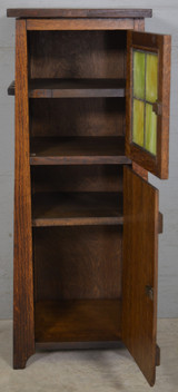 SOLD Antique Mission Oak Nightstand, End Table, or Smoking Stand Stained Glass