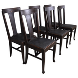 SOLD Antique Set of 6 Tiger Sawn Oak Dining Chairs – Upholstered Seats, 1910s,