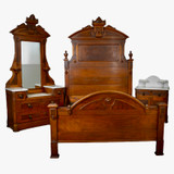 SOLD Antique Victorian Marble Top Carved Bedroom Set - 3 pc, Walnut