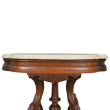 SOLD Antique Victorian Marble Top Carved Lamp Table – Walnut Base, 1880s