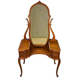 SOLD Antique Oak Shapely Ladies Vanity – Serpentine Drawers, Beveled Mirror