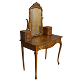 SOLD Antique Victorian Oak Carved Vanity with Beveled Mirror & Ditty Boxes - 1890s