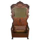 SOLD Antique Victorian Carved Tiger Oak Hall Tree – XL Size, Serpent Carvings – 1890s