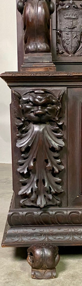 Antique Gothic Revival Carved Beech & Pine Figural Hall Bench #22463