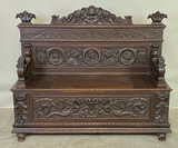 Antique Gothic Revival Carved Beech & Pine Figural Hall Bench #22463