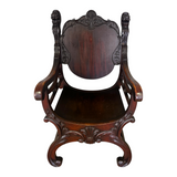 Antique Carved Mahogany Saddle Arm Chair – Lion Head Details – 1890s # 22495