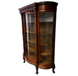 Antique Victorian Oak Serpentine Glass China Cabinet 1890s #22488