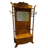 SOLD Victorian Tiger Sawn Oak Hall Tree with Carved Gallery & Lift-Top Storage