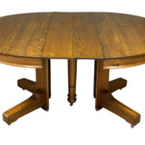 Antique Mission Oak Round Dining Table – 2 Leaves – c.1900 #22497