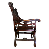 SOLD Antique Carved Mahogany Saddle Arm Chair – Lion Head Details – 1890s