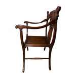 SOLD Antique Oak Lionhead Saddle Seat Arm Chair, 1900s