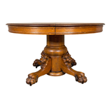 SOLD Quarter-Sawn Tiger Oak Lion Head Claw Foot Round Dining Table
