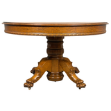 Antique Dining Table, Quarter-Sawn Oak, Claw Foot, Round, Extension #22560