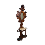 Antique Hall Tree w/ Umbrella Stand + Mirror, Walnut, Marble Top #22535