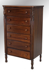 SOLD Antique Mahogany Sheraton Tall Chest, Six Drawers
