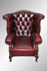 SOLD Antique Leather Chippendale Wing Back Chair from England